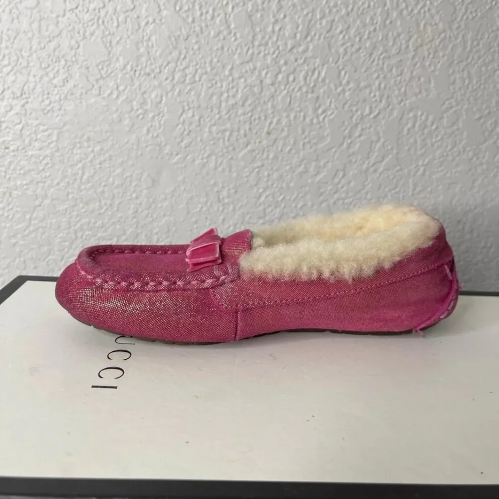 UGG ANNMARIE 003086K Fuschia Pink Glitter Fur Shoes Slip On Girl Kids 1 US/13 UK